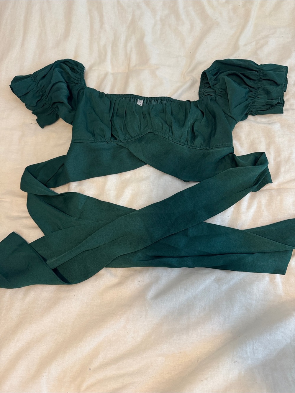 Emerald Green Off-Shoulder Wrap Crop Top